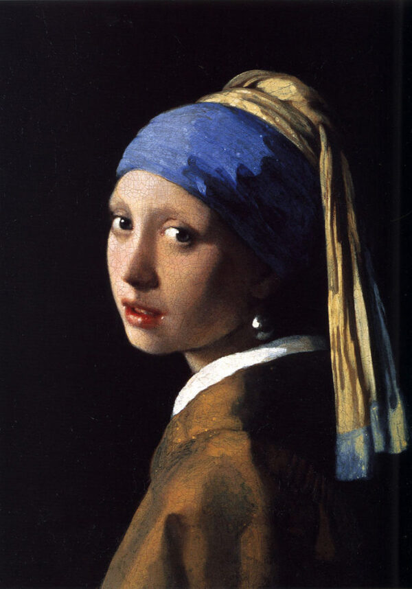 Girl with a Pearl Earring on cracked/aged canvas