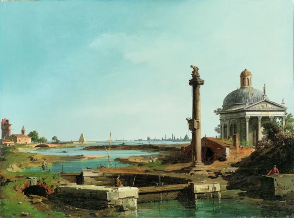 A Lock, a Column and a Church beside a Lagoon