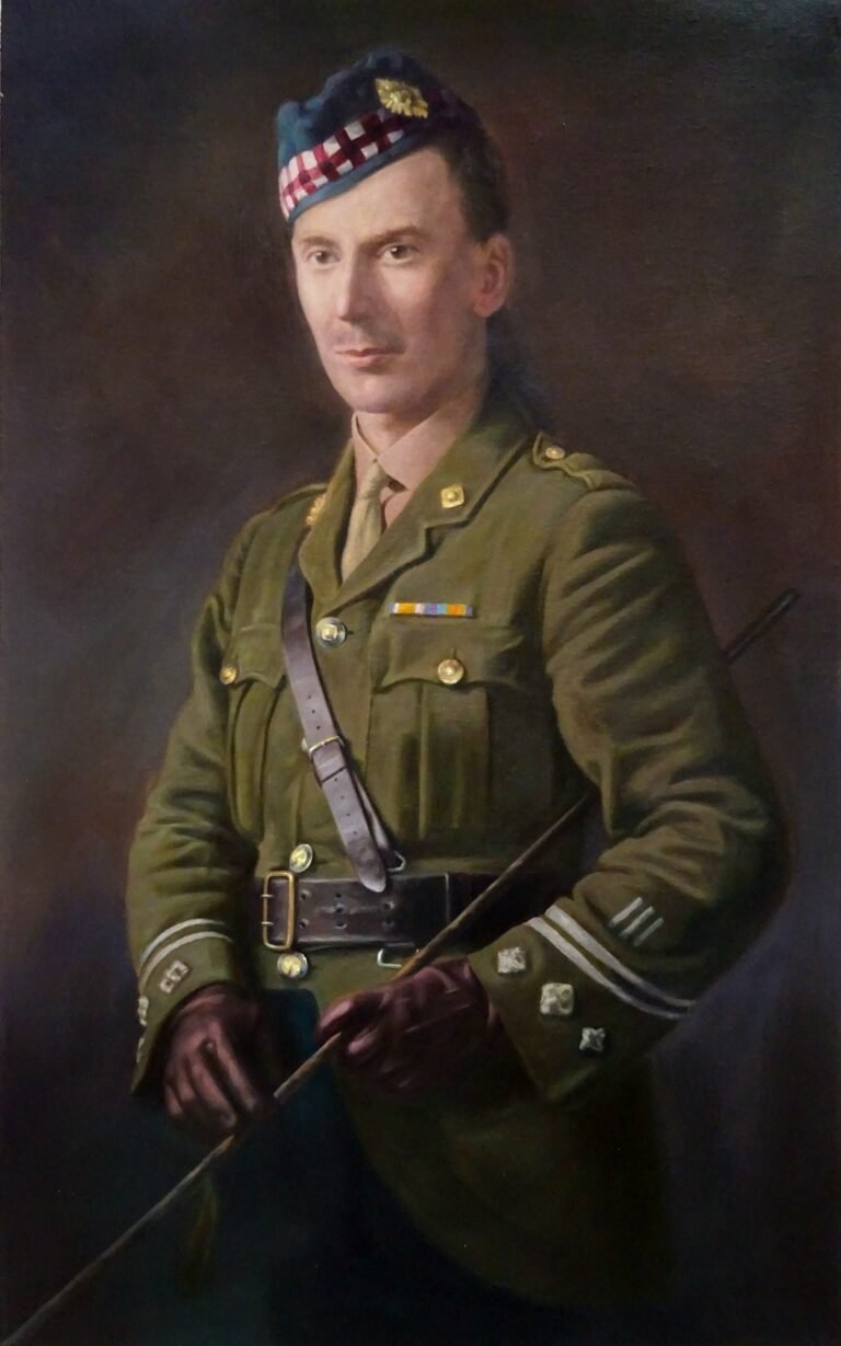 Portrait of a soldier in uniform, painted from a sepia photograph, hand-painted in oil from a photograph